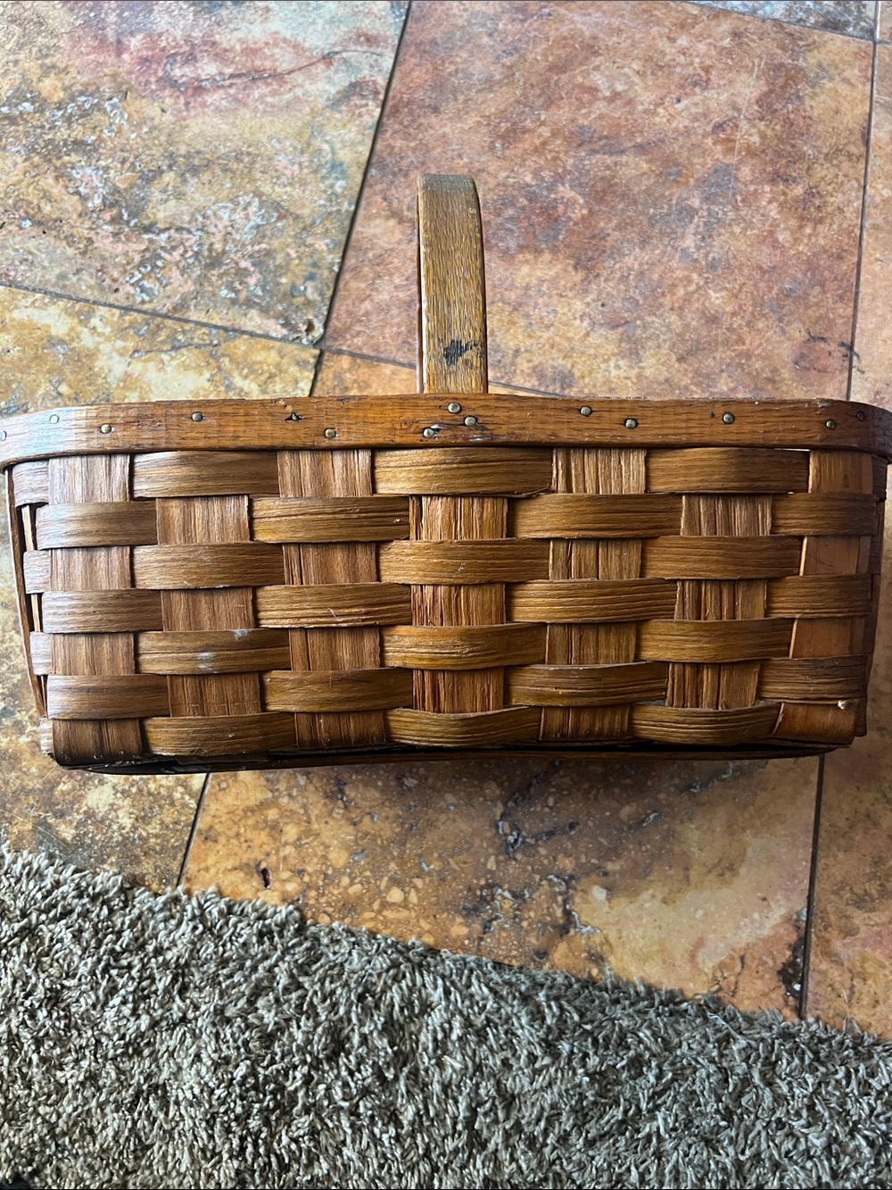 Antique farmhouse Brown Picnic Basket - handmade